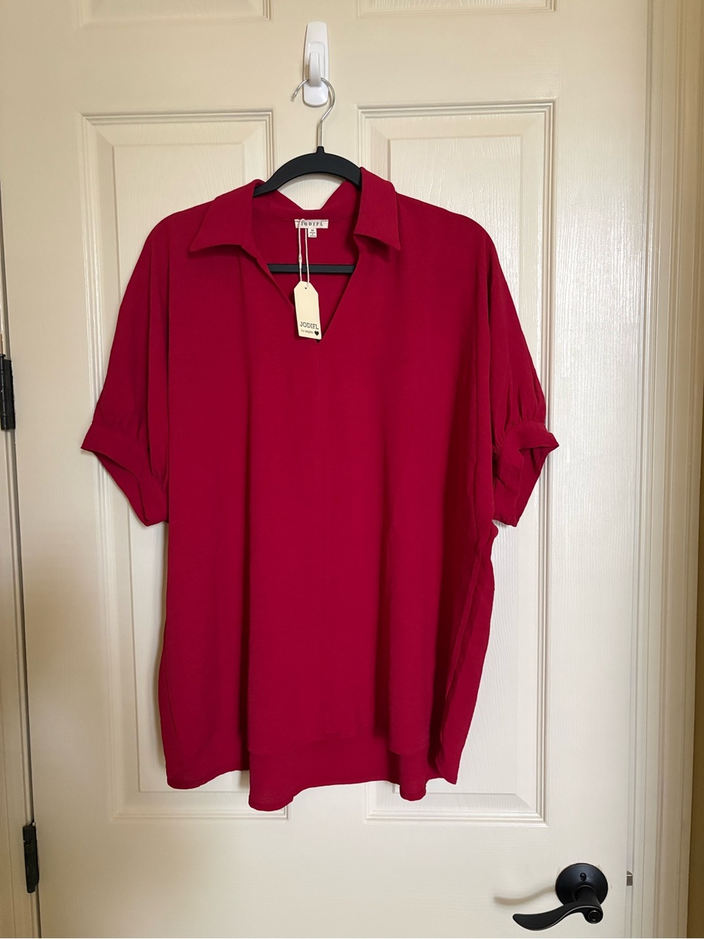 JODIFL Women’s Deep Red Short-Sleeve Polo Top